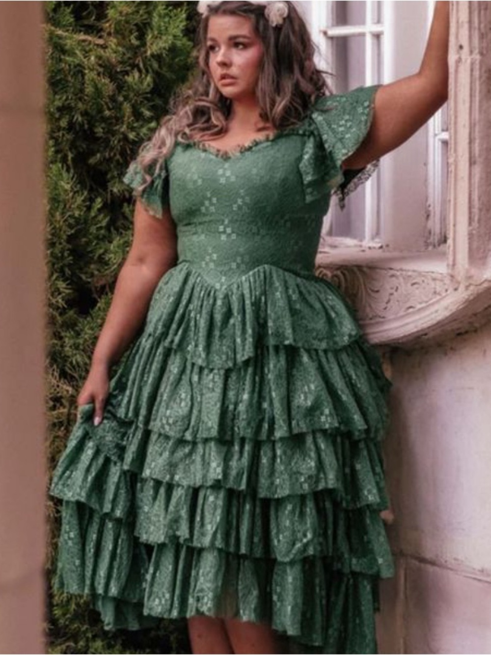 Bundle! 
Green, red, and champagne Lace Tiered Midi Dress - Women